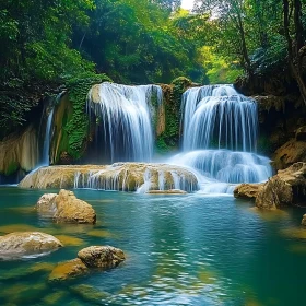 Cascading Waterfall in Lush Greenery