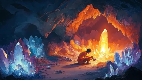 Mysterious Cave with Glowing Crystals