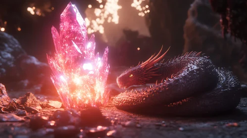 Mystical Dragon guarding Crystal