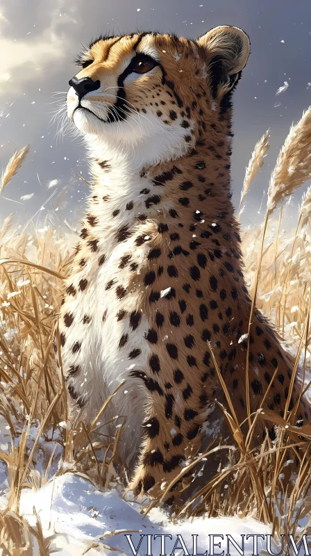 Cheetah in Winter Landscape AI Image