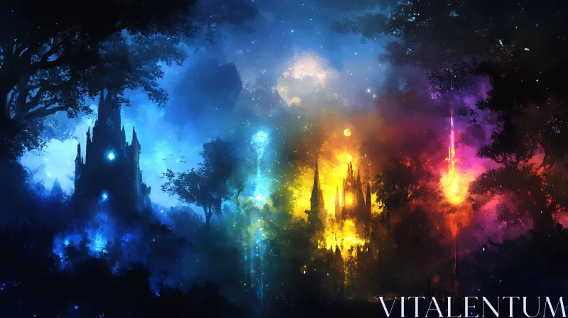 AI ART Colorful Castles Under Starry Skies