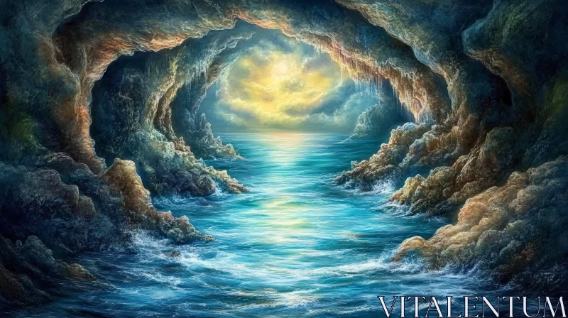 AI ART Mystical Sunlit Sea Cave