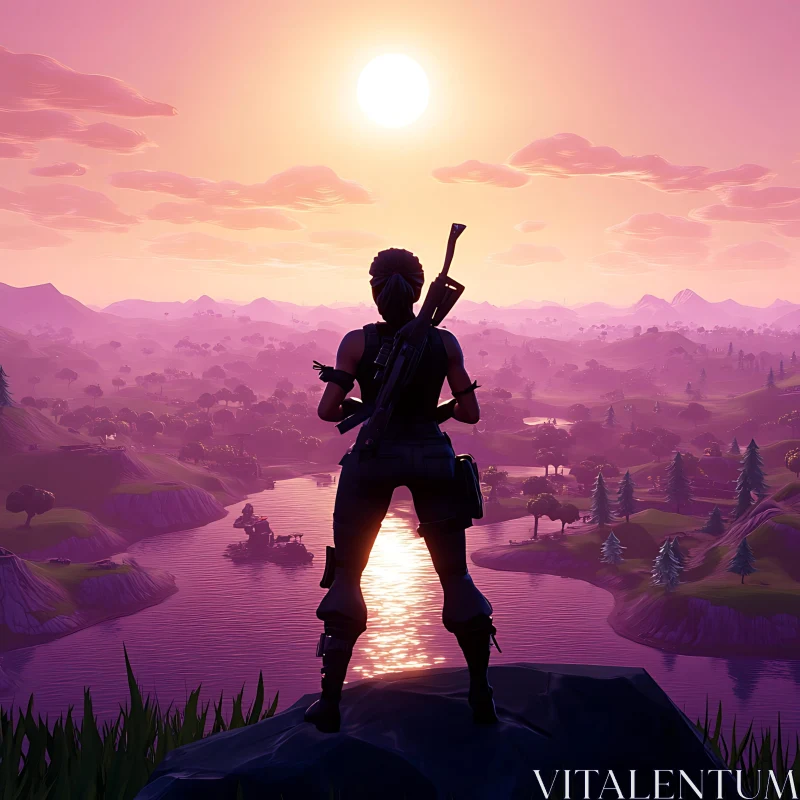 AI ART Sunset View with Fortnite Character