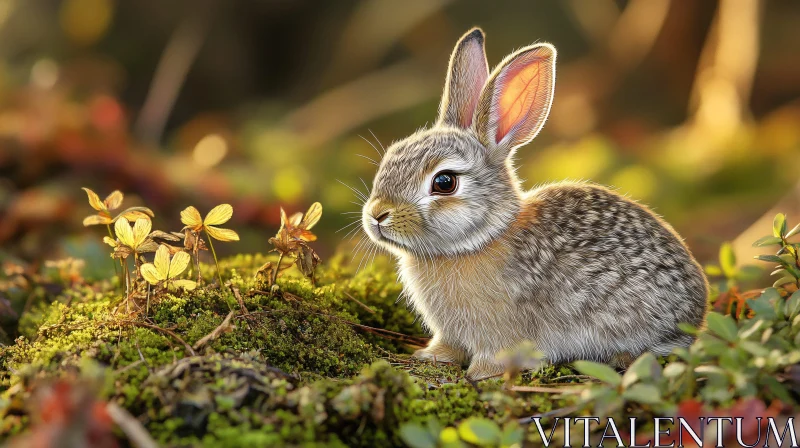 Adorable Bunny in Sunlit Forest AI Image