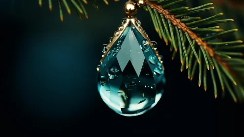 Fir Tree Branch with Blue Water Drops - Luxurious Geometry and Opulence