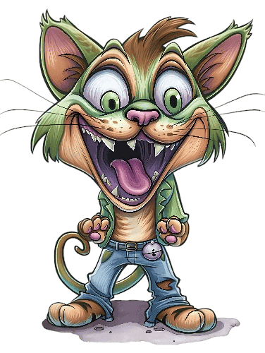 Humorous Cartoon Illustration of a Green Cat Having Fun POD Design