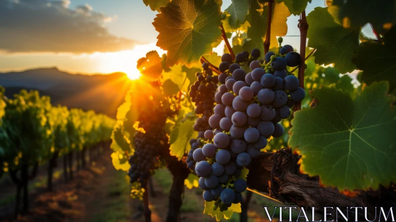 Sunset Vineyard with Hanging Grapes: A Glorious Australian Landscape AI Image