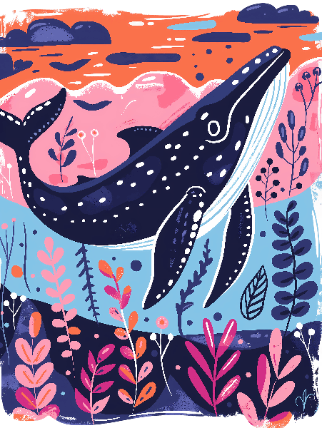 Vibrant Whale Ocean Art POD Design