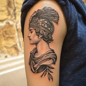 Monochrome Greco-Roman Figure Tattoo Design