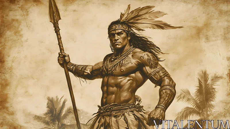 Vintage Style Warrior Holding Spear AI Image