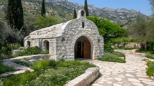 Rustic Chapel Exterior with Mountain View