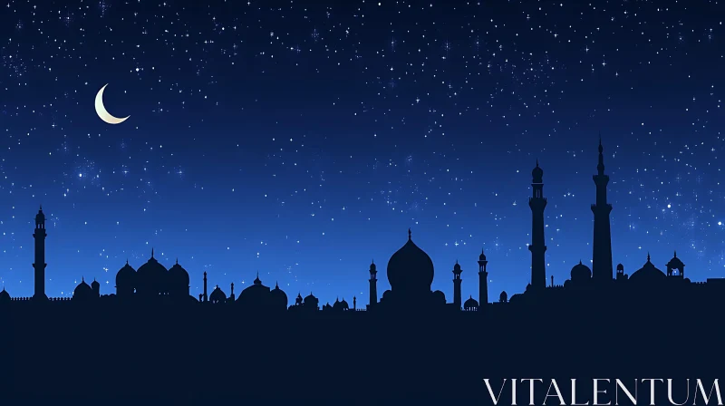 AI ART Starry Night Mosque Silhouette