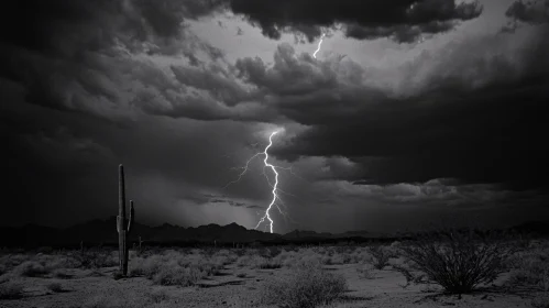 Lightning Storm in Desert Night