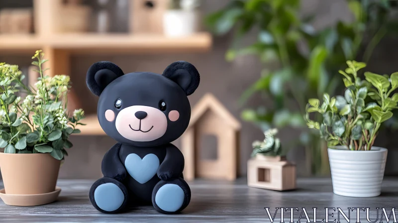 Adorable Plush Bear in Cozy Setting AI Image