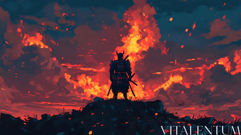 AI ART Warrior in Flames: A Samurai's Stand