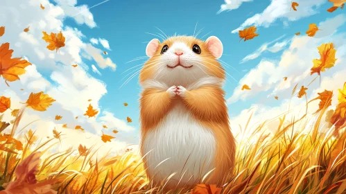 Cute Hamster in a Field of Gold