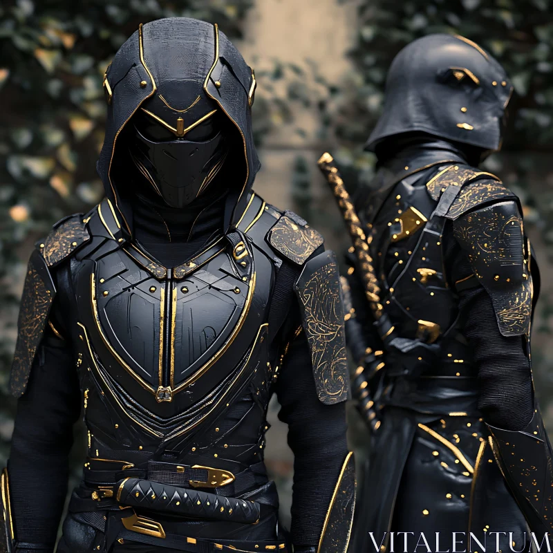 AI ART Futuristic Ninja Warriors in Black and Gold Armor