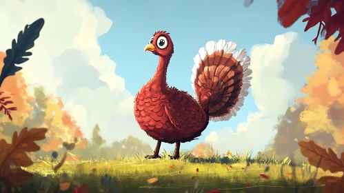 Cartoon Turkey in Fall Landscape