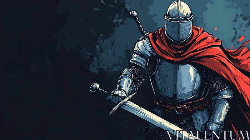 Medieval Warrior in Red Cape AI Image