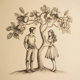 Couple's Serenade Underneath Apple Tree Art