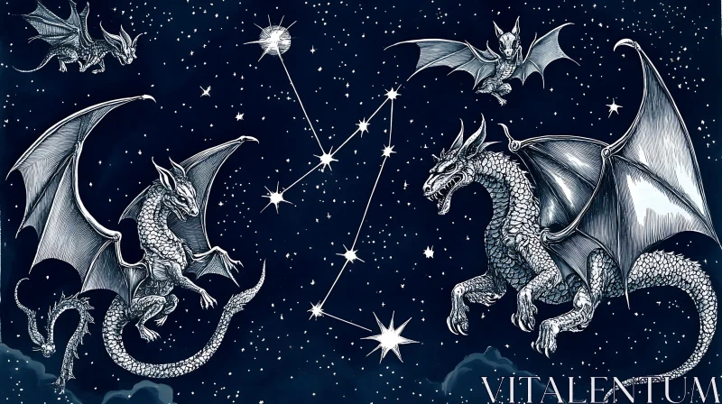 Dragons and Constellations Fantasy Art AI Image