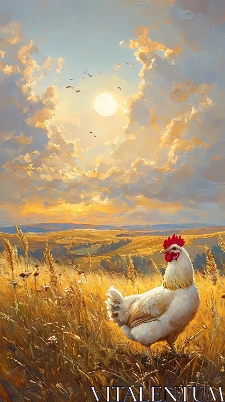 AI ART Majestic Rooster in Sunlit Field