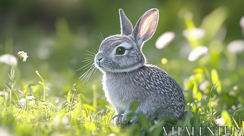 Gentle Bunny Among Spring Grass AI Image