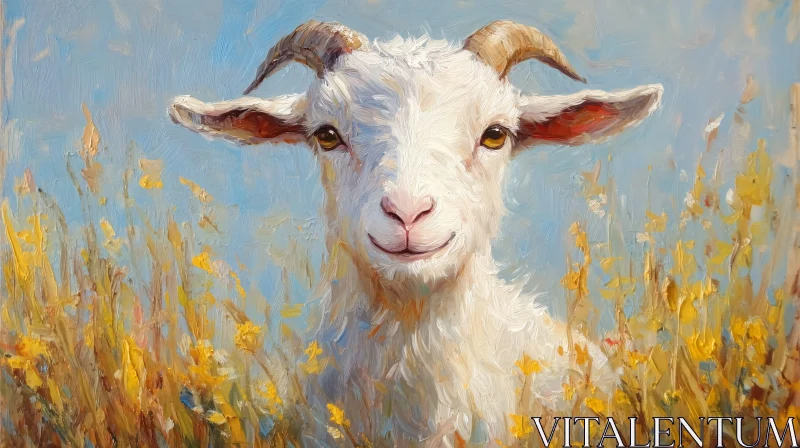 Goat Among Wildflowers Art AI Image