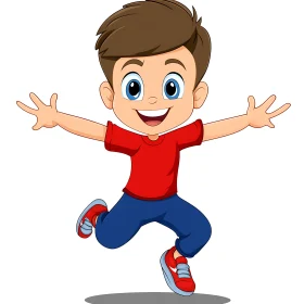 Cartoon Boy's Exuberant Leap