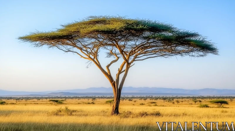 AI ART Lone Acacia Tree in the Serengeti Grasslands