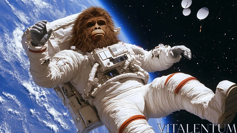 AI ART Monkey Astronaut Floating in Space