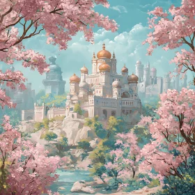 Fairytale Castle with Pink Flowers