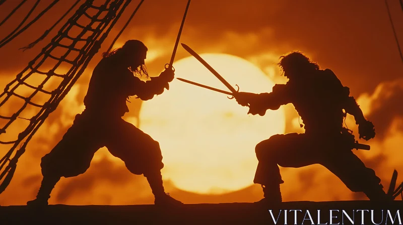 AI ART Sunset Sword Fight on the High Seas