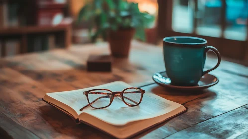 Still Life with Book, Glasses, and Coffee