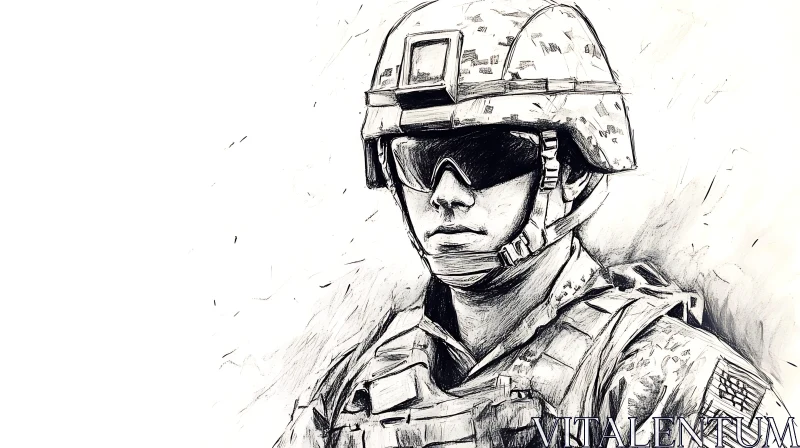 Monochrome Soldier Portrait AI Image