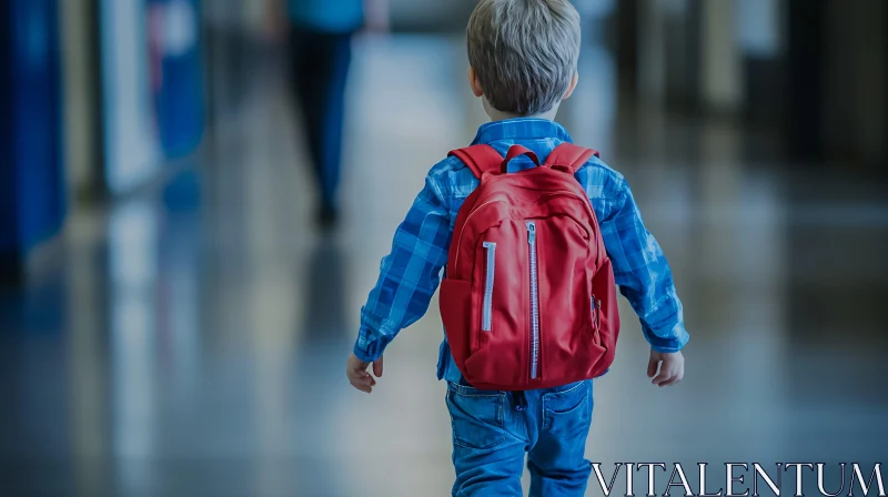 Young Student Walking with Red Backpack AI Image