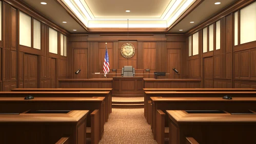 Classic Courtroom Interior with Wooden Details