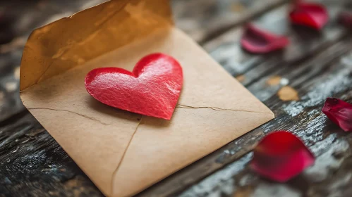 Love Letter with Red Heart and Rose Petals