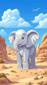 Playful Cartoon Elephant in Desert