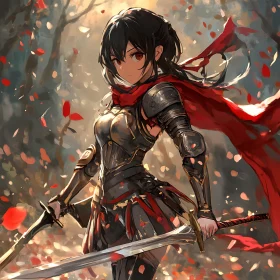 Female Anime Warrior with Red Scarf