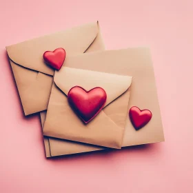 Envelopes with Heart Seals on Pink Background