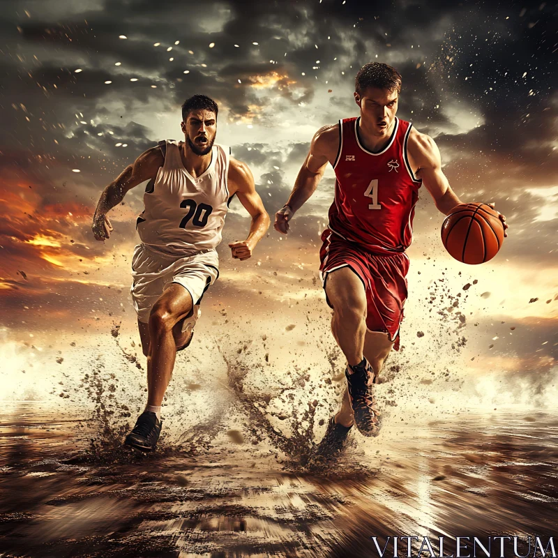 Basketball Players in Action AI Image