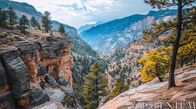 Majestic Mountain View with Pine Tree Forest AI Image