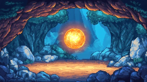 Mystical Pixel Art Cave Landscape