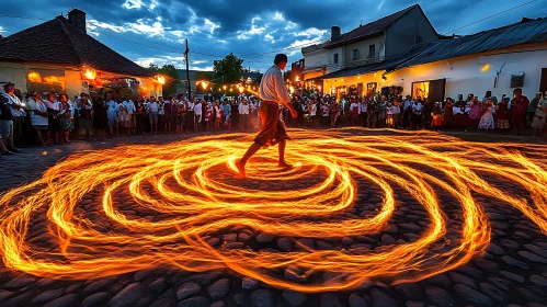 Barefoot Fire Dancer in Traditional Celebration