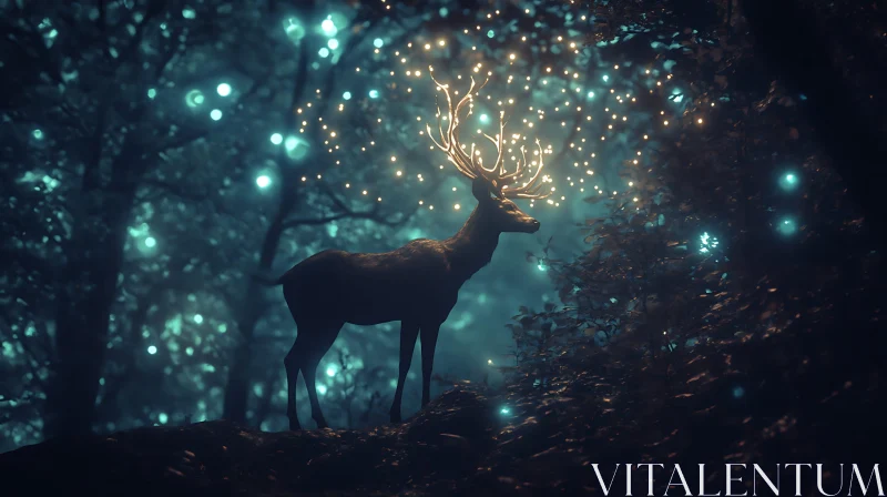 AI ART Glowing Antlered Deer in Woodland