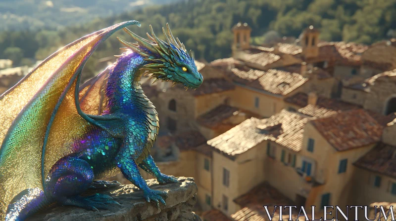 AI ART Fantasy Dragon Perched on Stone Ledge