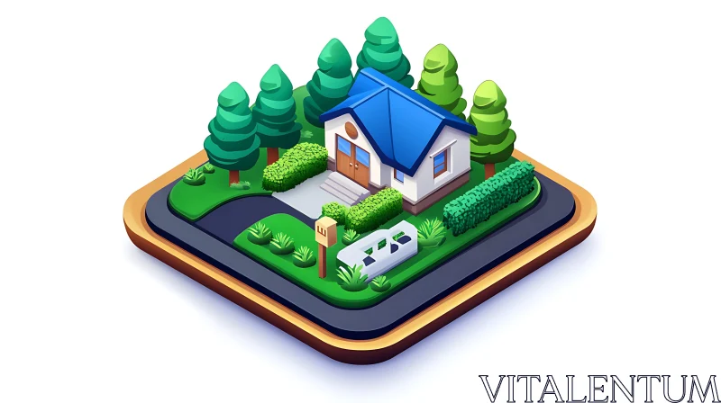 Charming Isometric Home in Green Landscape AI Image