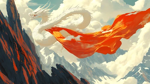 White Dragon Flight Above Peaks