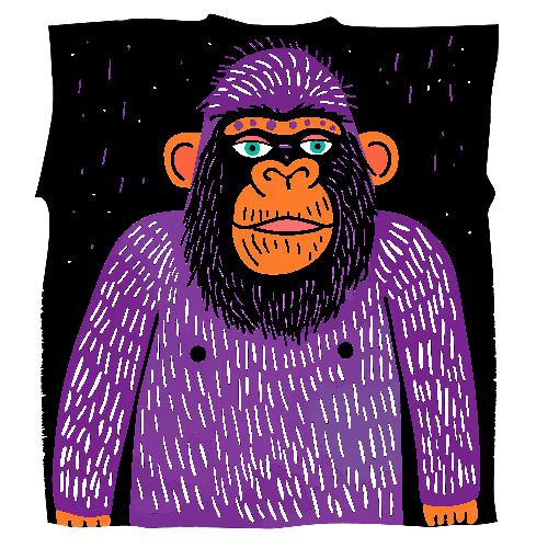 POD Design Cartoon Monkey in Purple Sweater - Unique Animal T-Shirt Design